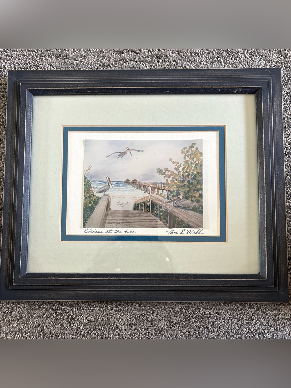 Pam E Webb Pelicans at the Pier Matted Art Print Florida Coastal Beach Scene